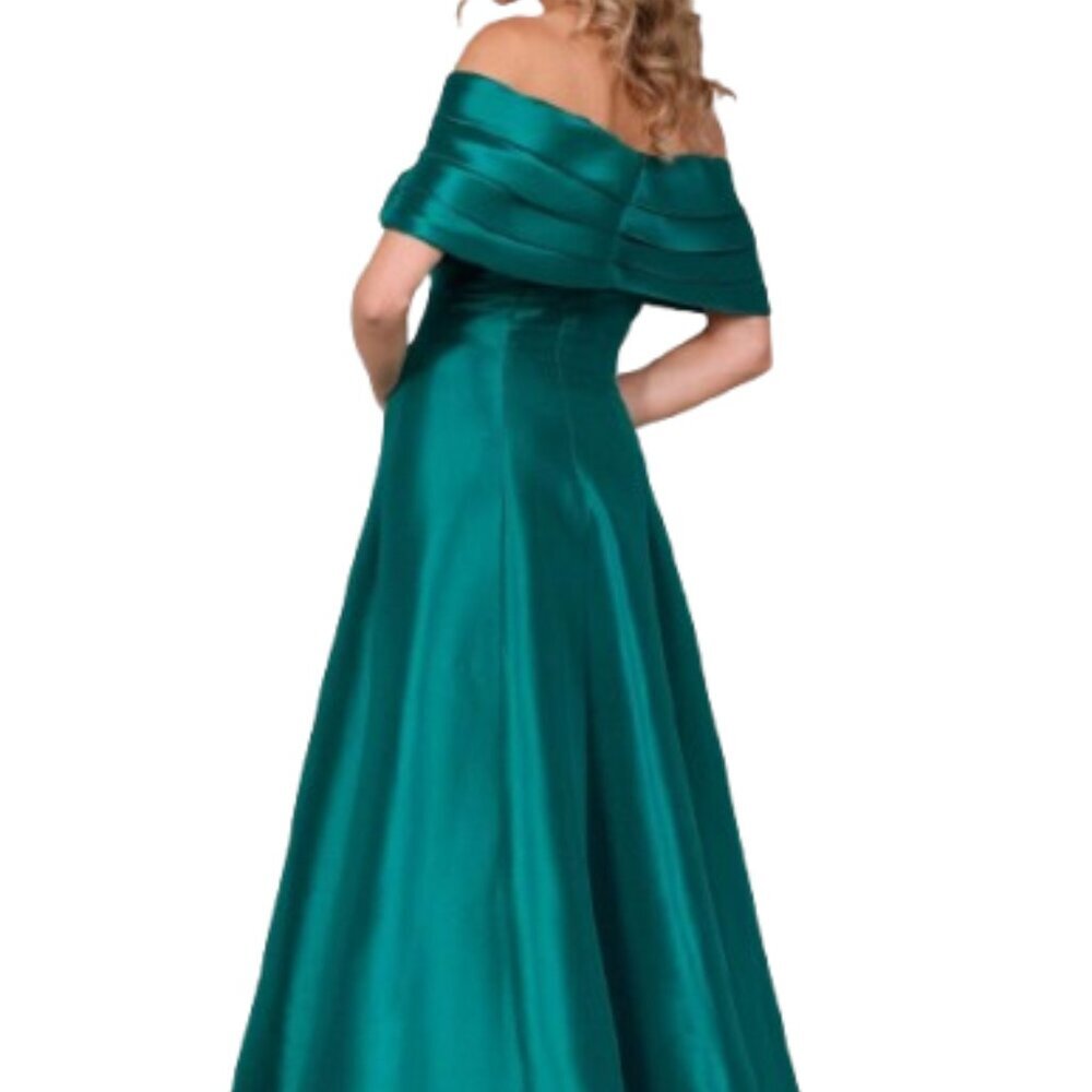 Terani Couture Emerald Off-Shoulder Satin Prom Gown - Picture 3 of 9